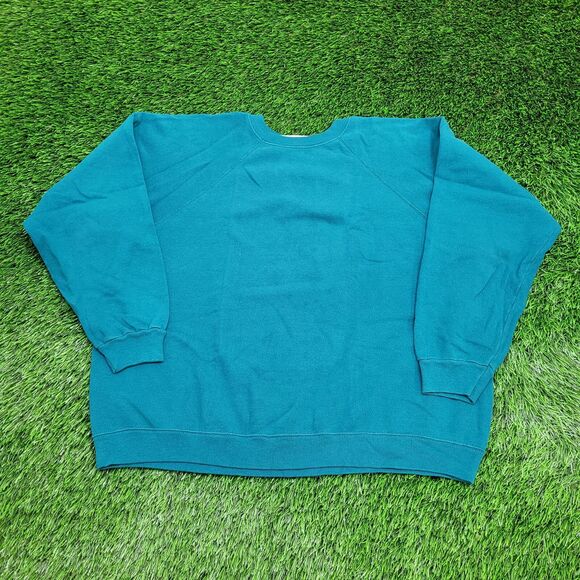 Vintage 90s Hanes Blank Sweatshirt Womens XL 25x21 Teal Blue - Picture 1 of 10